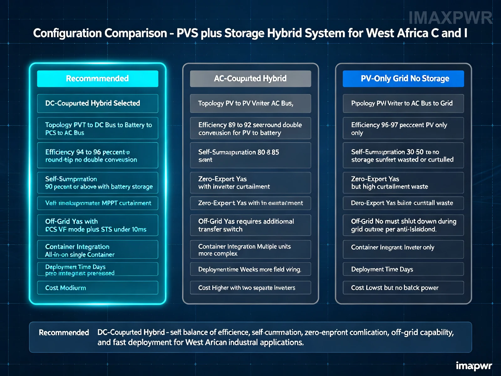 Comparison of PV storage hybrid system configurations for West Africa industrial plant zero export