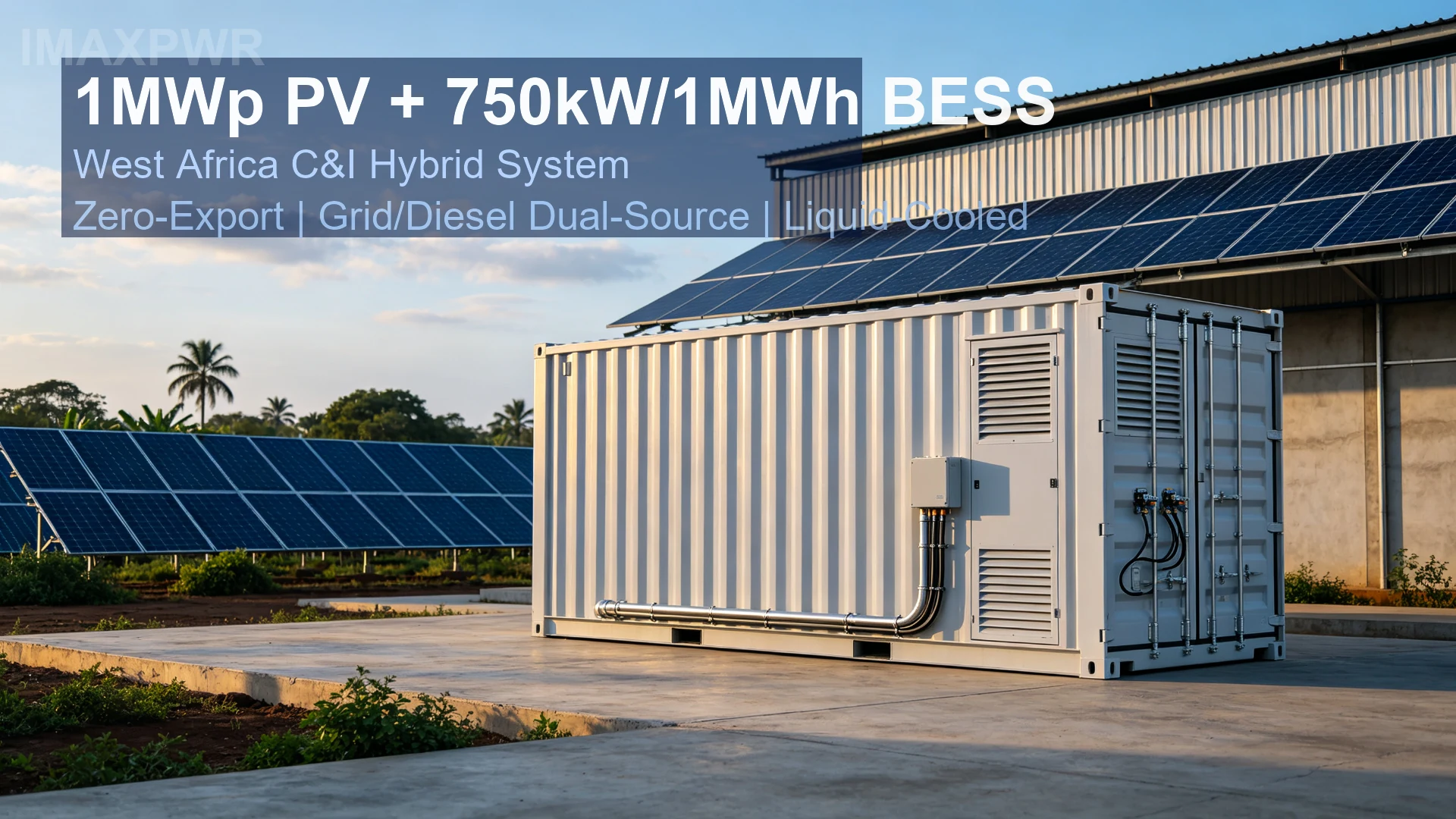 1MWp PV plus 750kW 1MWh containerized BESS hybrid system for West African industrial plant zero export